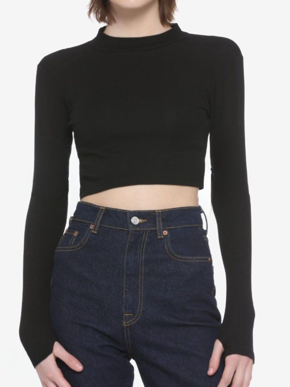 Noctex Mock Turtleneck Crop Long Sleeve Sweater w/Thumbholes Size Medium
